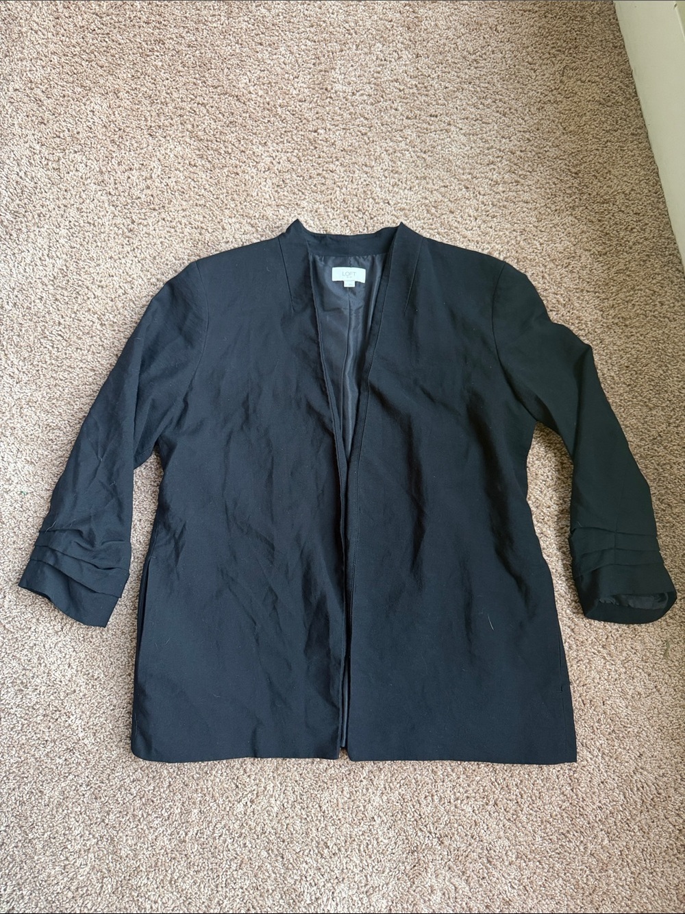 LOFT Black Open-Front Blazer with Three-Quarter Sleeves